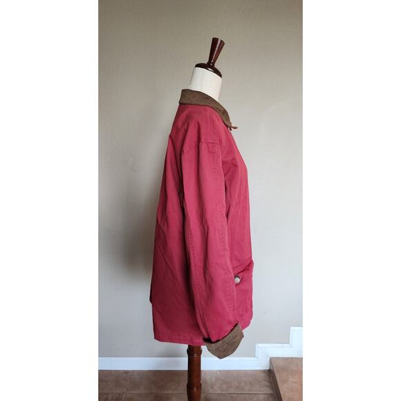 Coldwater Creek Women's Leather Trim Barn Coat Jacket SZ Large Red Buttons - Picture 2 of 10